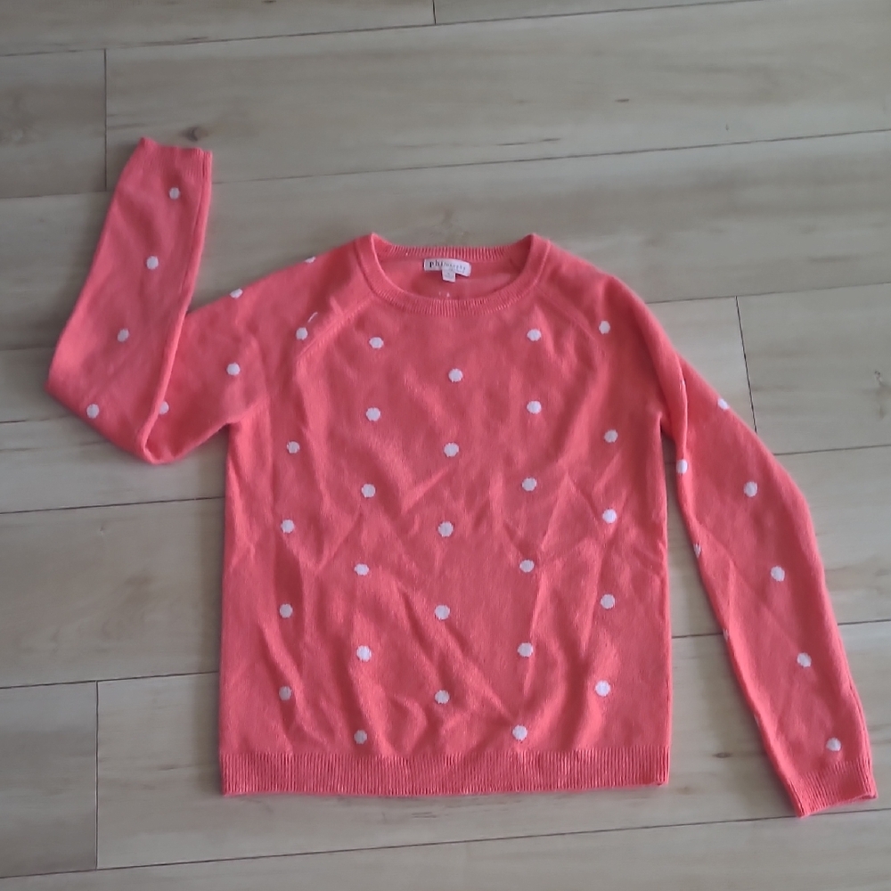 Philosophy 100% Cashmere Coral and White Polka Dot Sweater Size S